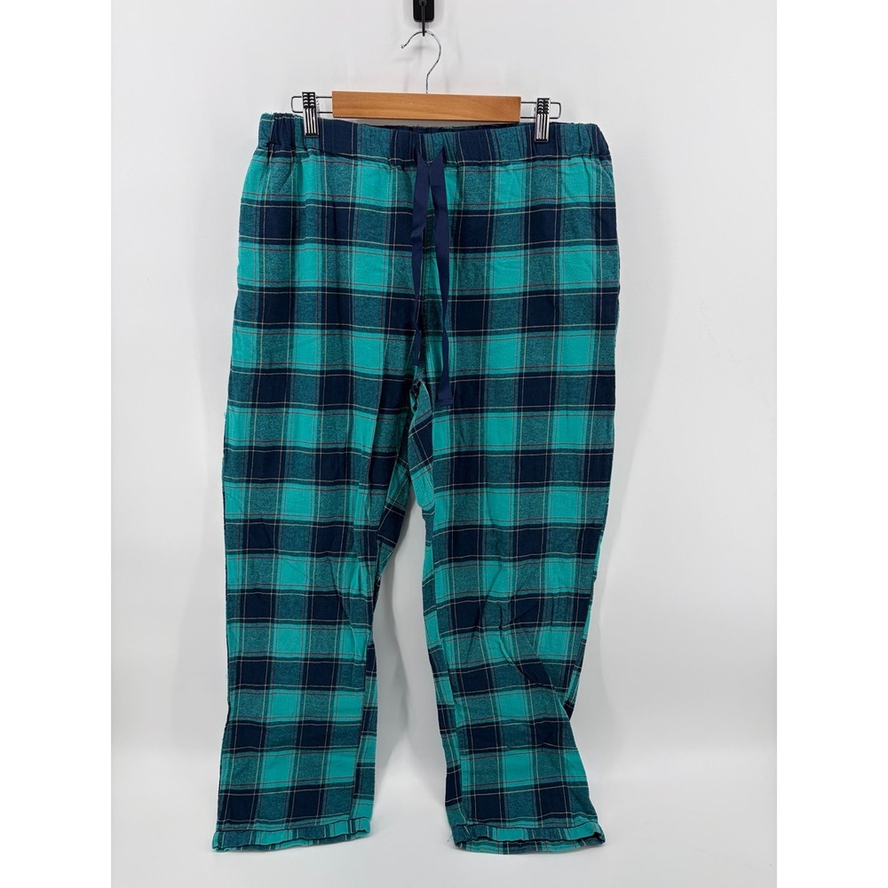 Lands' End Flannel Plaid Pajama Pants Blue/Green Elastic Waist, Women's Size XL